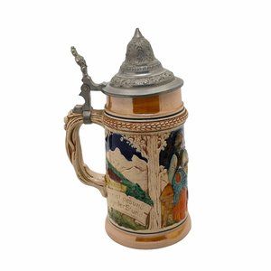 Antique Vintage German Beer Stein Heilt allen Schmerz Ein Frohes Herz 7 Inches